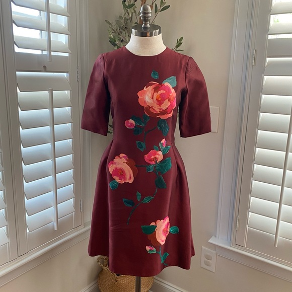 WOMAN FLORAL-PRINT SILK-TAFFETA
DRESS BURGUNDY size 4 - Picture 7 of 10